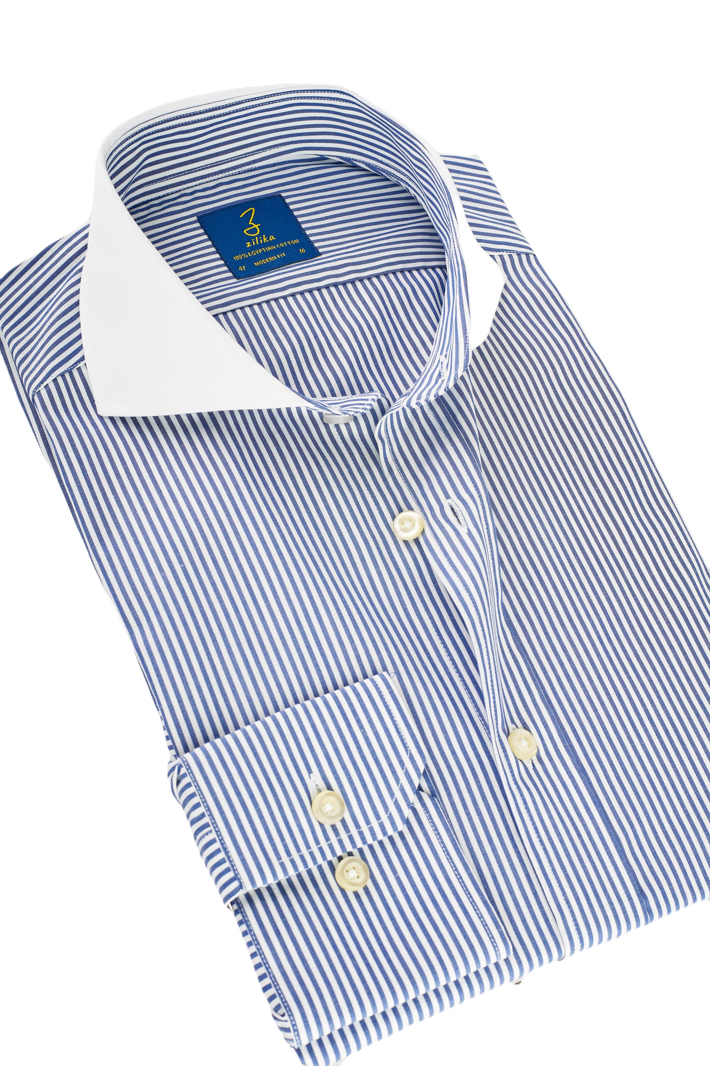 Heren Business Overhemd, Witte Kraag - 100% Egyptisch Katoen - Donkerblauw Gestreept