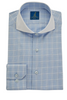 Heren Business Overhemd, Witte Kraag - 100% Egyptisch Katoen - Lichtblauw Ruitpatroon - Franse Sluiting