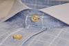 Men's Business Shirt, White Collar - 100% Egyptian Cotton - Light blue Karo