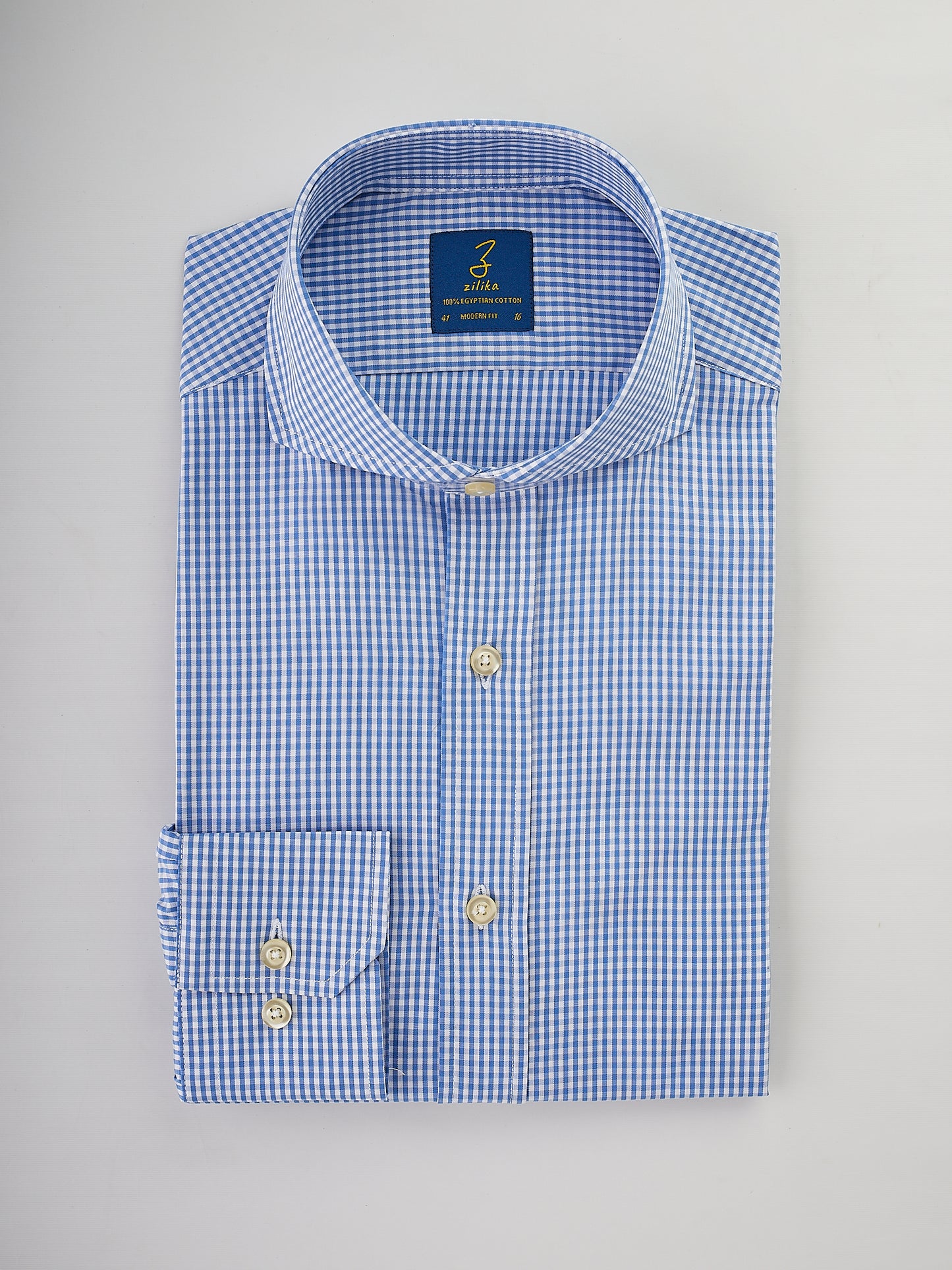 Men's Business Shirt - 100% Egyptian Cotton - Light blue checkered