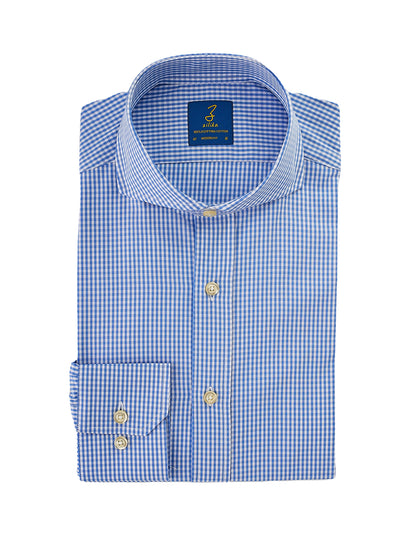 Men's Business Shirt - 100% Egyptian Cotton - Light blue checkered