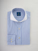 Men's Business Shirt , White Collar - 100% Egyptian Cotton - Striped Light Blue