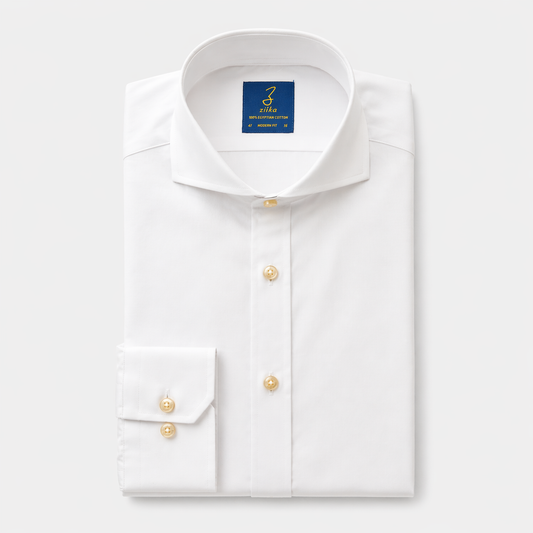Men's Business Shirt - 100% Egyptian Cotton - Plain White Poplin