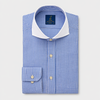 Men's Business Shirt, White Collar - 100% Egyptian Cotton - Light blue checkered