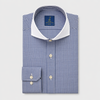 Men's Business Shirt, White Collar - 100% Egyptian Cotton - Dark blue checkered