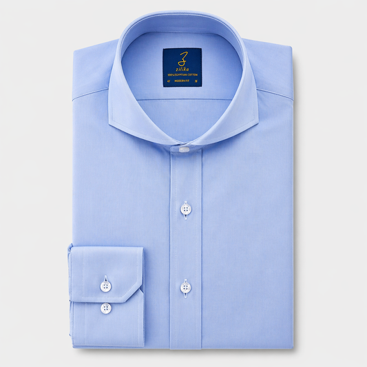Men's Business Shirt - 100% Egyptian Cotton - Plain Blue