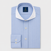 Chemise d'affaires pour hommes, col blanc - 100% coton égyptien - rayée bleu clair
