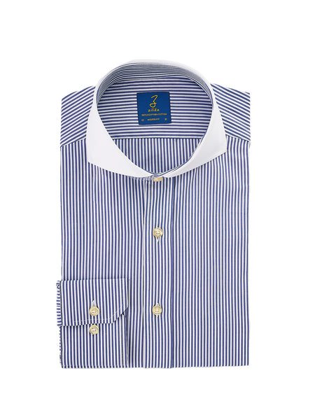 Chemise d'affaires pour hommes, col blanc - 100% coton égyptien - rayée bleu clair