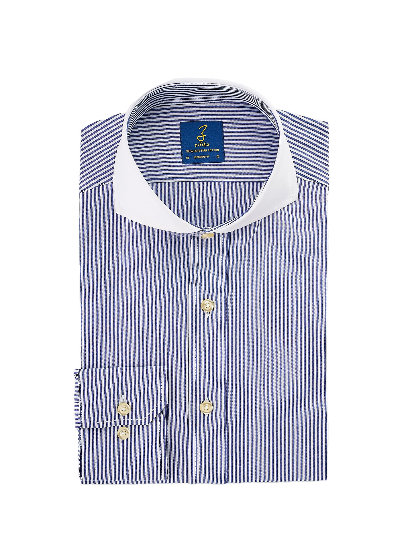 Chemise d'affaires pour hommes, col blanc - 100% coton égyptien - rayée bleu clair