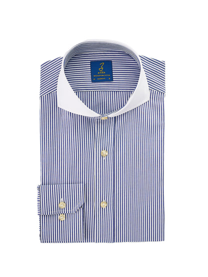Chemise d'affaires pour hommes, col blanc - 100% coton égyptien - rayée bleu clair