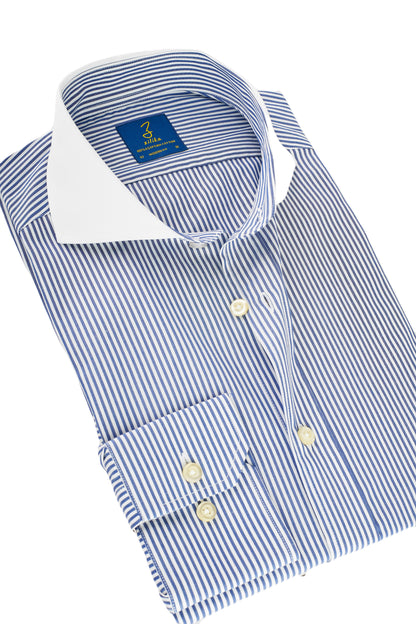 Chemise d'affaires pour hommes, col blanc - 100% coton égyptien - rayée bleu clair
