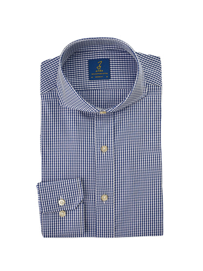 Heren Business Overhemd - 100% Egyptisch Katoen - Donkerblauw Geruit