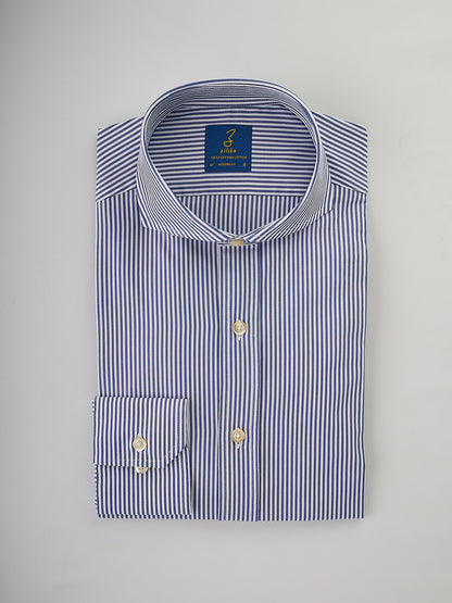 Men's Business Shirt - 100% Egyptian Cotton - Striped Dark Blue