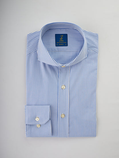 Men's Business Shirt  - 100% Egyptian Cotton - Striped Light Blue