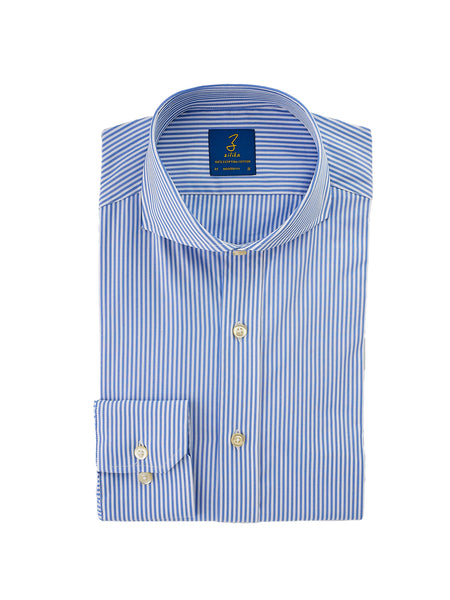 Men's Business Shirt  - 100% Egyptian Cotton - Striped Light Blue