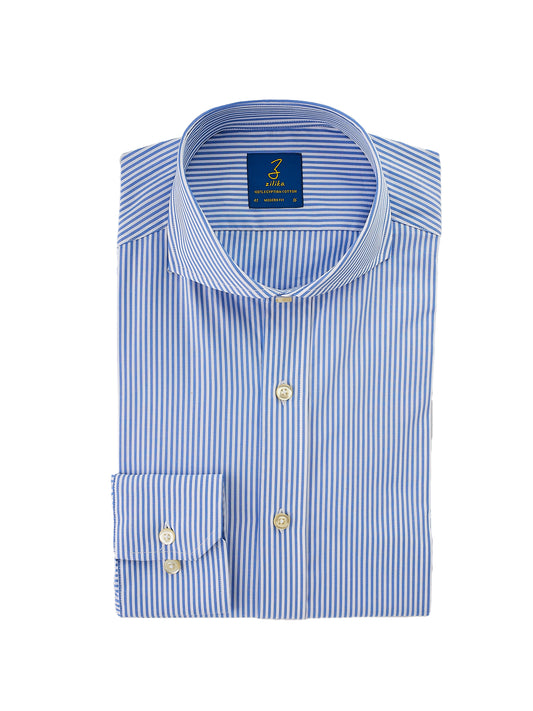 Men's Business Shirt  - 100% Egyptian Cotton - Striped Light Blue