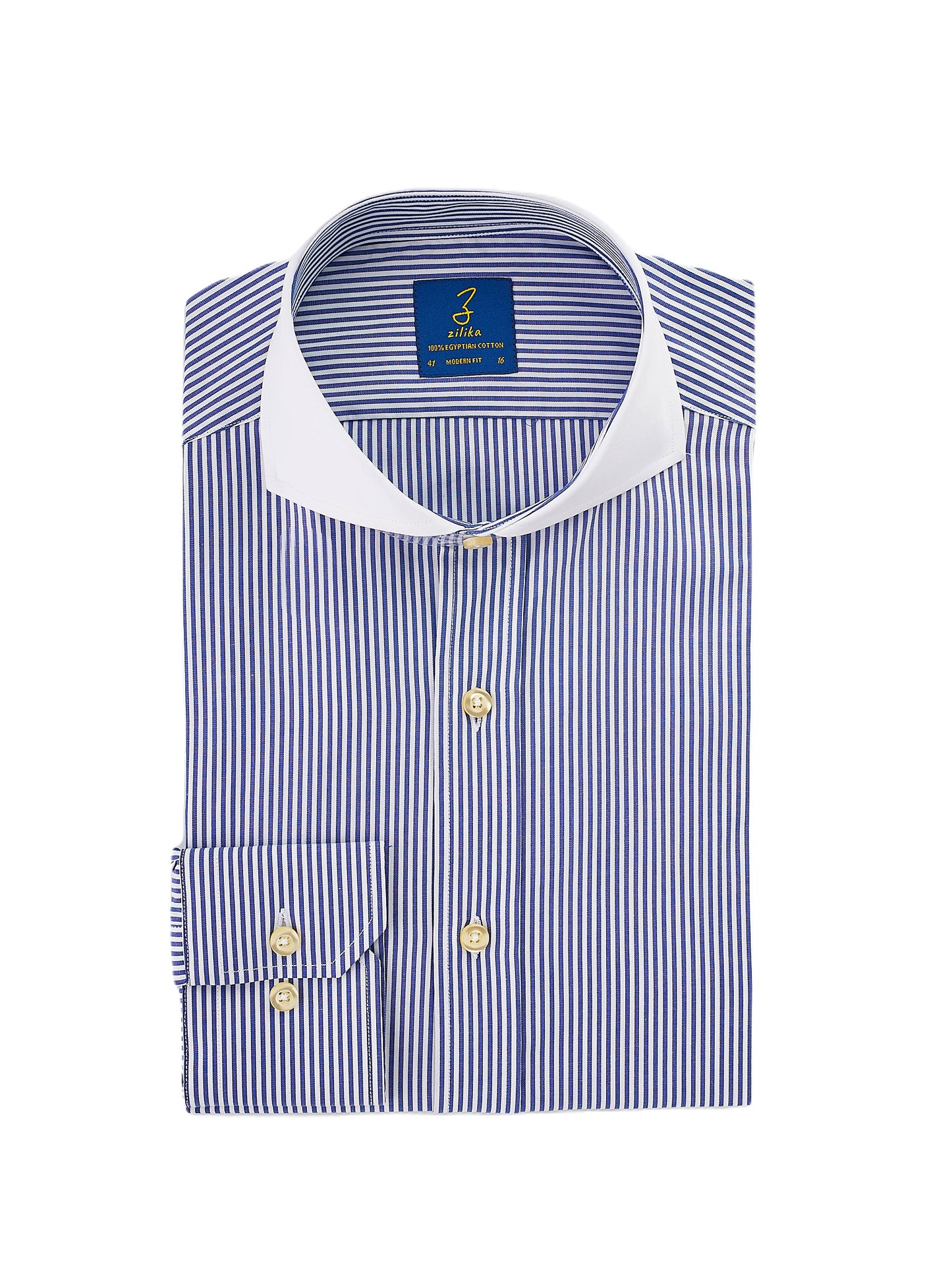 Heren Business Overhemd, Witte Kraag - 100% Egyptisch Katoen - Donkerblauw Gestreept