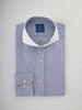 Men's Business Shirt , White Collar - 100% Egyptian Cotton - Dark Blue Striped