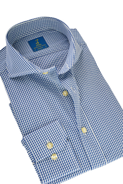 Heren Business Overhemd - 100% Egyptisch Katoen - Donkerblauw Geruit