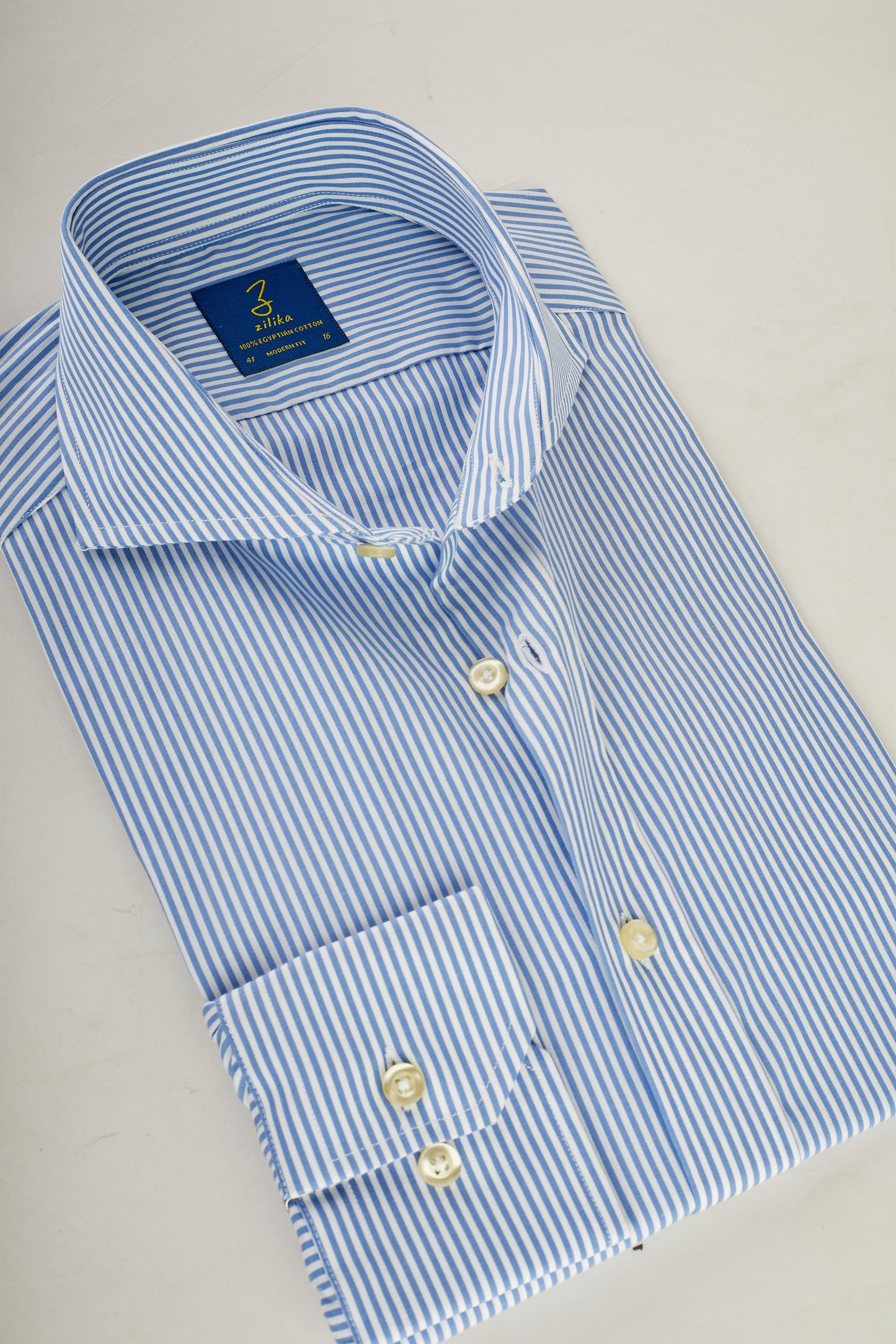 Men's Business Shirt  - 100% Egyptian Cotton - Striped Light Blue