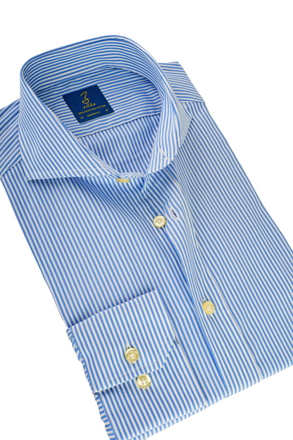 Men's Business Shirt  - 100% Egyptian Cotton - Striped Light Blue