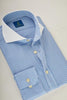 Men's Business Shirt, White Collar - 100% Egyptian Cotton - Light blue checkered