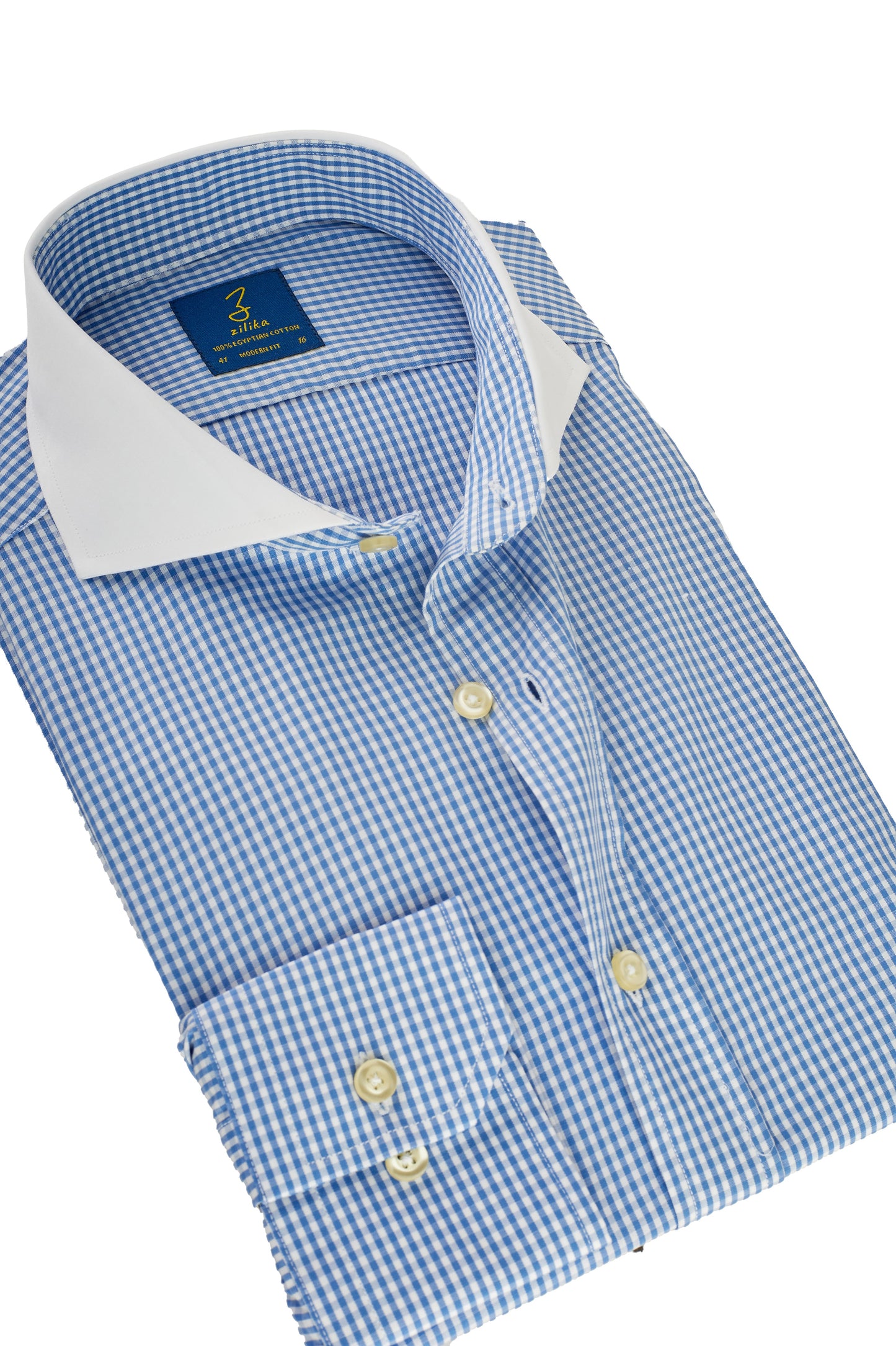 Heren Business Overhemd, Witte Kraag - 100% Egyptisch Katoen - Lichtblauw Geruit