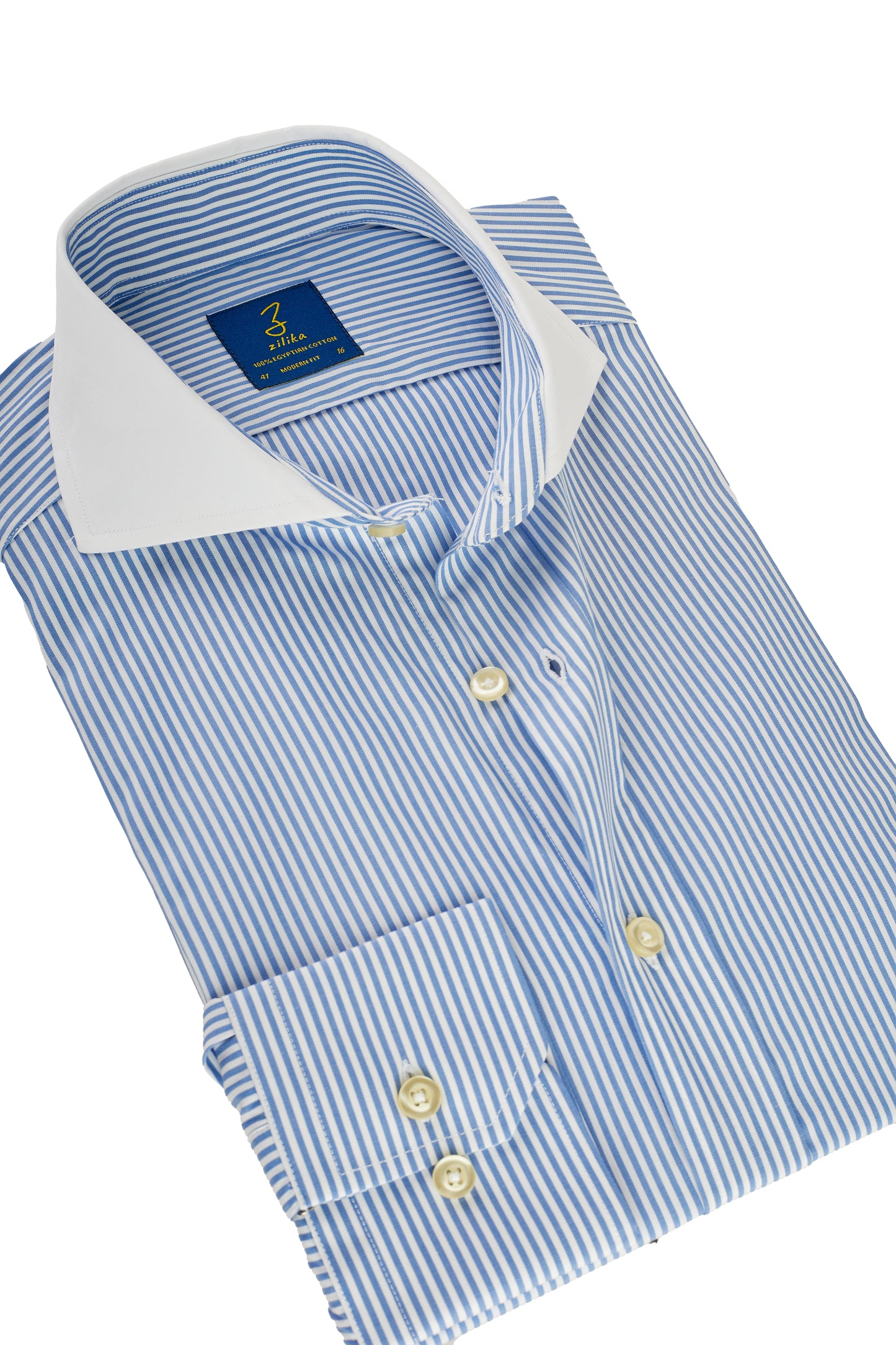 Heren Business Overhemd, Witte Kraag - 100% Egyptisch Katoen - Gestreept Lichtblauw