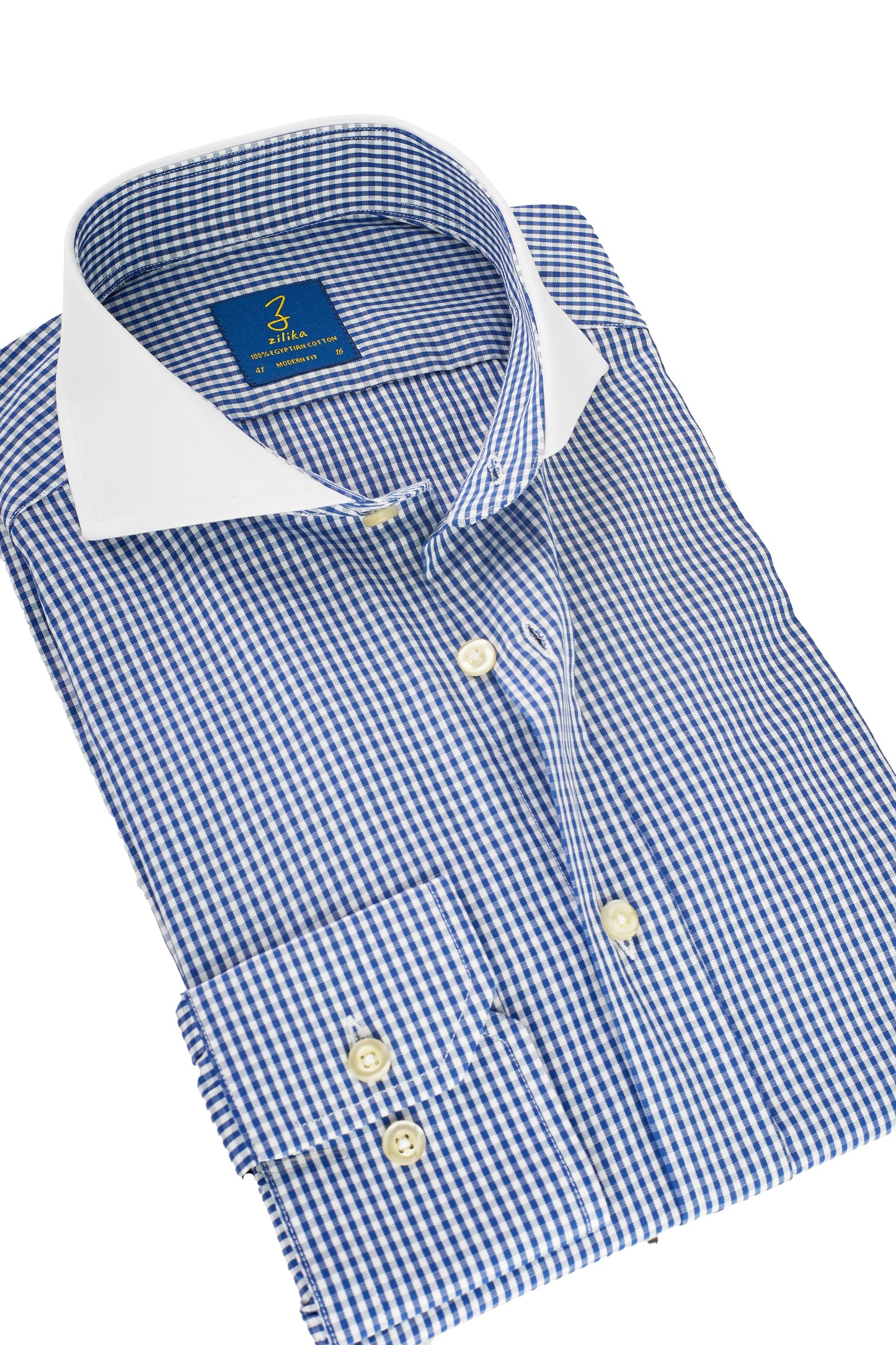 Heren Business Overhemd, Witte Kraag - 100% Egyptisch Katoen - Donkerblauw Geruit