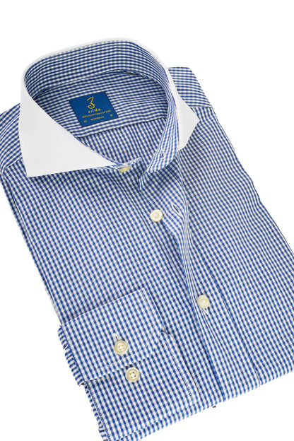 Heren Business Overhemd, Witte Kraag - 100% Egyptisch Katoen - Donkerblauw Geruit