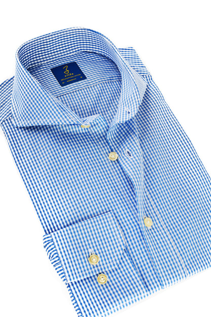 Men's Business Shirt - 100% Egyptian Cotton - Light blue checkered